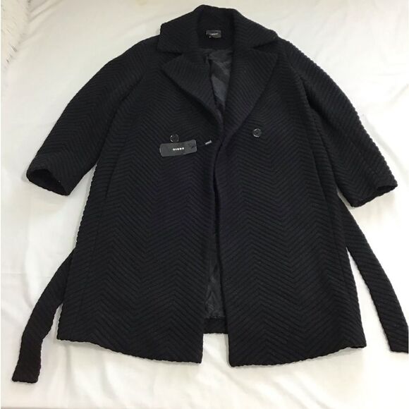 A-K-R-I-S Black Wrap Coat Overcoat Belted Chevron Design New Size 14 - Picture 8 of 16